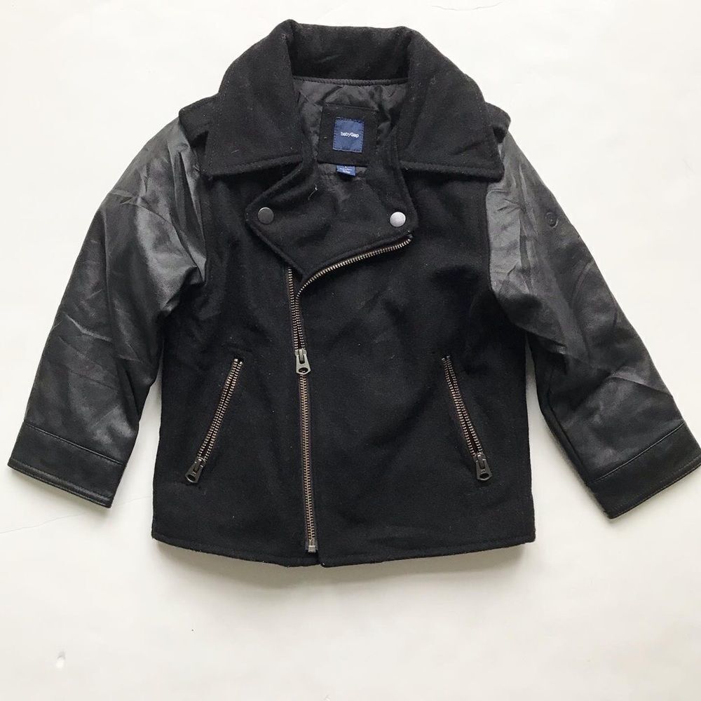BABygap black motto mix jacket VGUC - button mark on sleeve 4T